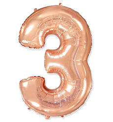 Кулька Цифра "3" (36 см), Іспанія, колір - рожеве золото