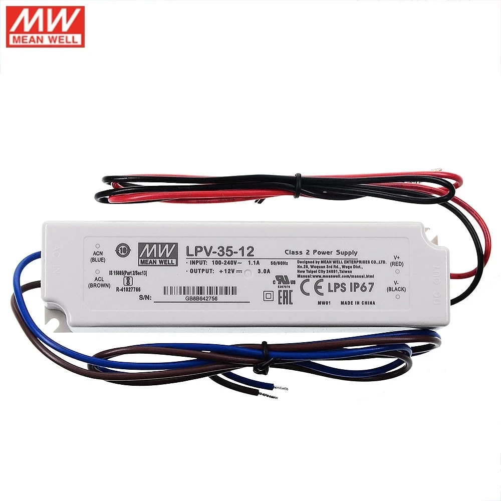 Блок живлення Mean Well, LPV-35-12, 12V, 36W, 3А, IP67