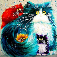 Діамантова вишивка. Картина на підрамнику "Веселі коти", 30х30см, квадратні стрази