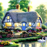 Діамантова вишивка. Картина на підрамнику Заміський будинок, 25х25см, квадратні стрази