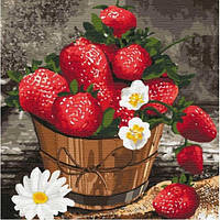 Діамантова вишивка. Картина на підрамнику Полуничний настрій, 25х25см, квадратні стрази