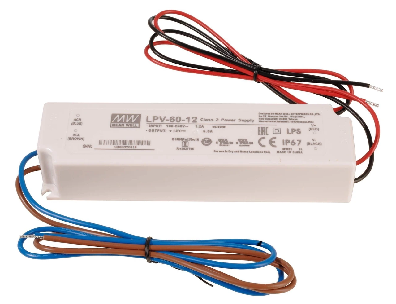 Блок живлення Mean Well, LPV-60-12, 12V, 60W, 5А, IP67