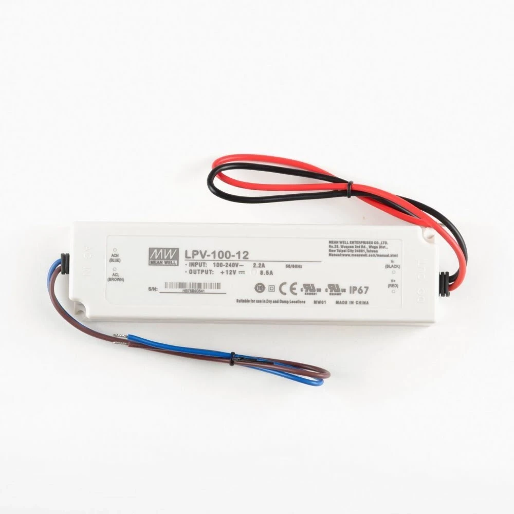Блок живлення Mean Well LPV-100-12, 12V, 102W, 8.5А, IP67
