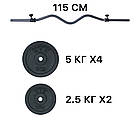 Штанга 30 кг W-подібна розбірна фіксована 1.15 м W-гриф набірна для дому домашня, фото 2