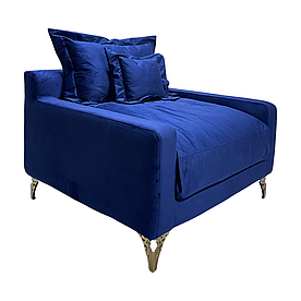 Велике велюрове крісло MeBelle KAMAL в спальню, вітальню, стиль ар-деко модерн, королівський синій велюр