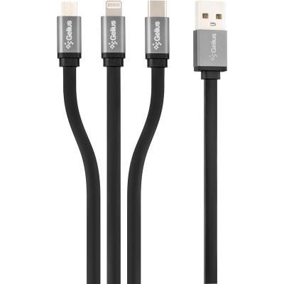 Кабель Gelius Pro Squid GP-UC102 3in1 (MicroUSB/Lightning/Type-C) Black (2.1A), фото 1