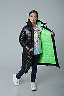 Длинное зимнее пальто пуховик на девочку теплое зимняя куртка черная 10-13 лет
