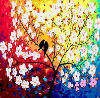 Діамантова вишивка. Картина на підрамнику Пташина пара, 25х25см, квадратні стрази