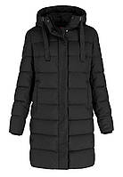 Женская демисезонная куртка (пальто) Volcano черная, удлиненная с капюшоном 4XL