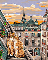 Картина по номерам Кошачья нежность в Париже Природа романтика 40х50см картины в цифрах Коты Brushme BS51773