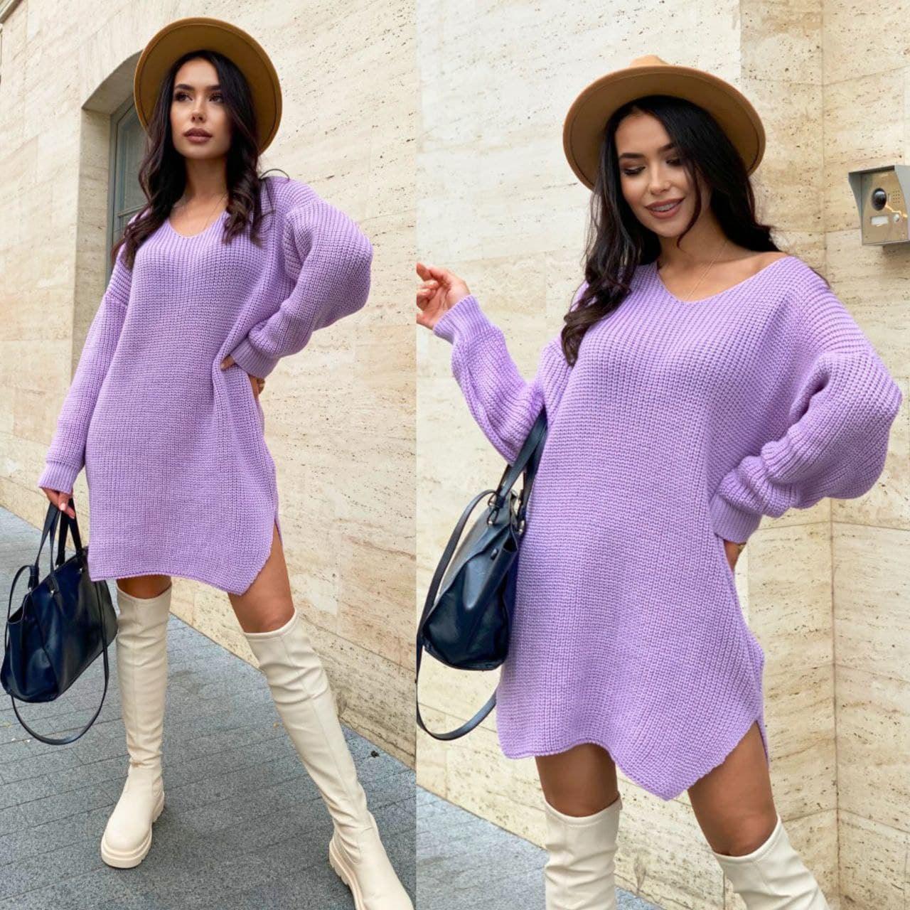 Стильне в'язане жіноче плаття-туніка з довгим рукавом різні кольори Smmod7701