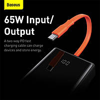 Зовнішній акумулятор Power bank BASEUS 20000 mAh з швидким зарядом 2 USB/1Type-C+Type-C Cable, 5A/65W, фото 9