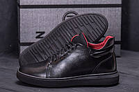 Зимние ботинки черные мужские кожаные