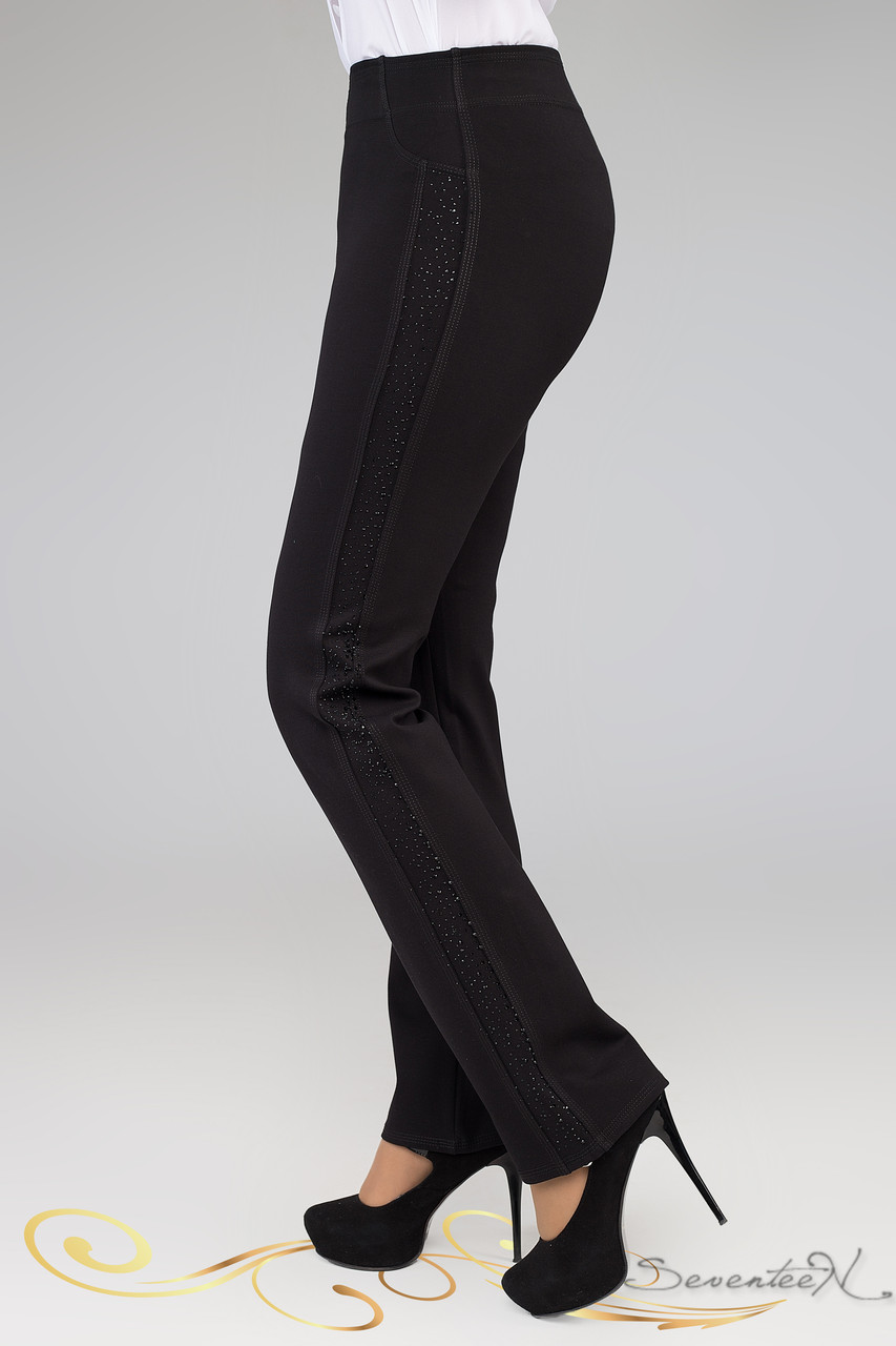 Модні штани вільного покрою з турецького трикотажу зі стразами великого розміру 54-60, фото 1