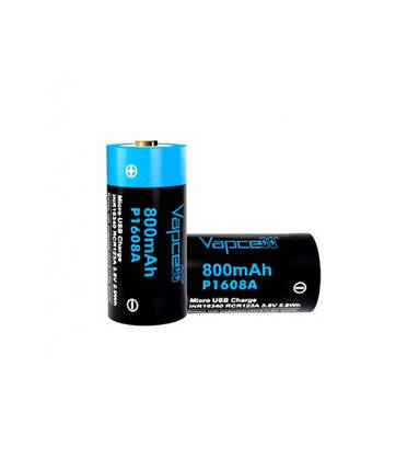 Аккумулятор 16340/CR123 Vapcell P1608A microUSB 800mAh Li-Ion 3A, 4.2/3.6/2.5V, фото 1