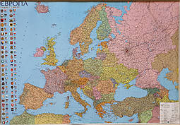 Політична мапа Європи настінна. 110х77см. Картон Лак ІПТ (українською мовою)