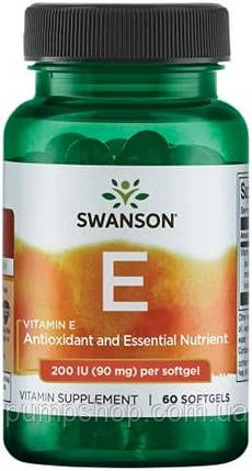 Вітамін Е (токоферол) Swanson Vitamin E 200 IU 60 капс., фото 1