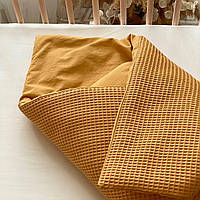 Плед конверт одеяло вафельная ткань, жатка поплин, размер 80х100 см, горчичный цвет