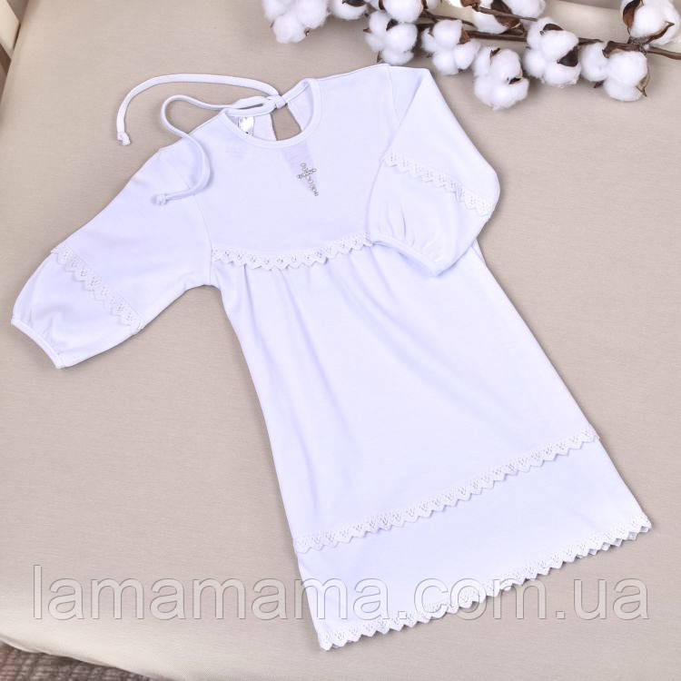 Хрестильна сорочка для дівчинки Поліночка Інтерлок білий BetiS, фото 1