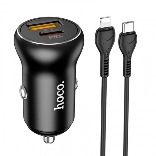 Автомобільний Зарядний Пристрій Hoco NZ5 Smooth road PD30W+QC3.0 + (Type-C to Type-C) (Чорний)