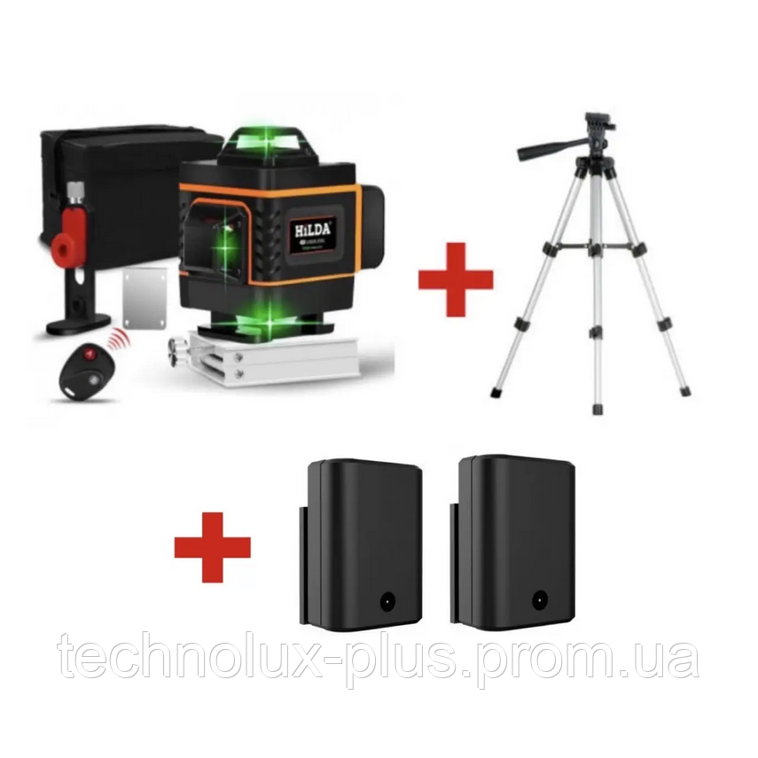 4D Лазерный уровень Hilda 4D 16 линий для стяжки пола, плитки ПУЛЬТ 2 ...