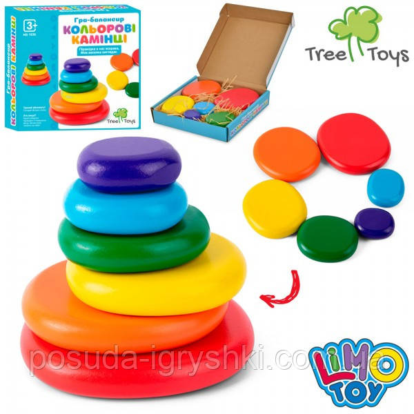 Дерев'яна іграшка Баланс MD 1936 кільця-камені 6 шт, у коробці, 19-17-3,5см, фото 1