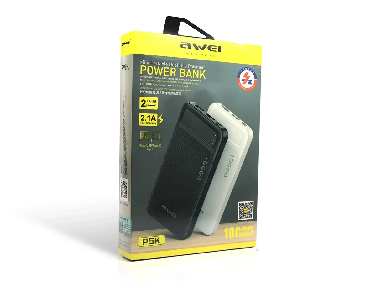 Зовнішній акумулятор (power bank) 10000мАг AWEI P5K 40шт 7525