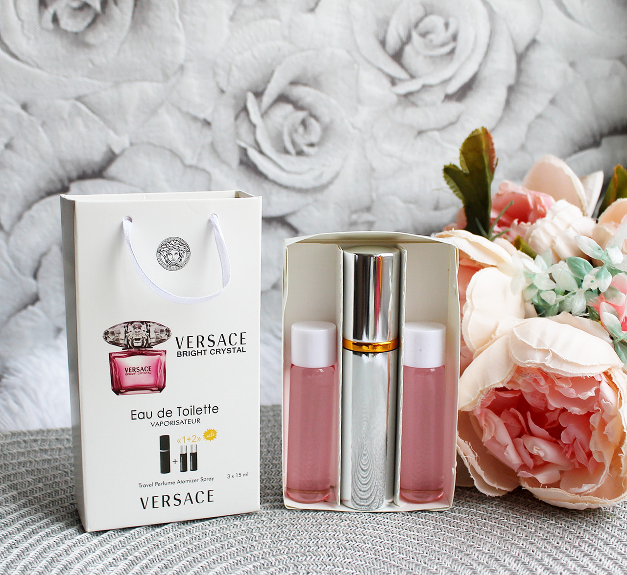 Міні-парфуми з феромонами жіночий Versace Bright Crystal 3х15 мл