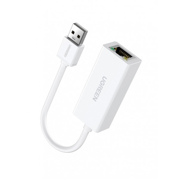 Мережевий адаптер перехідник Ugreen USB 2.0 — Ethernet RJ45 White (CR110)