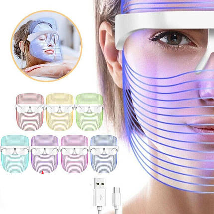 Світлодіодна LED маска для омолодження шкіри обличчя і фотодинамічної лід терапії проблемної шкіри, фото 2