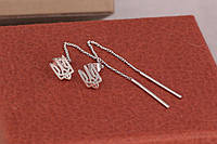 Серьги гвоздики Xuping Jewelry подвески герб трезубец 6.5 см серебристые