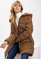 Стеганная женская демисезонная куртка (пальто) Volcano коричневая, с капюшоном L