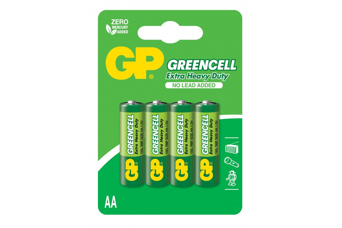 Батарейка GP GREENCELL 1.5V сольова, 15G-2UE4, R6, AA  блiстер