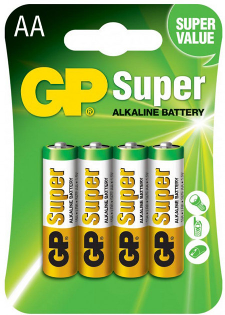 Батарейка GP SUPER ALKALINE 1.5V 15A-U4, LR6, AA блiстер