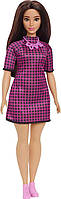 Лялька Барбі Модниця Barbie Fashionistas Doll, Pink & Black Checkered Dress Curvy, Black Hair 188 HBV20