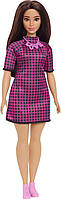 Кукла Барби Модница Barbie Fashionistas Doll, Pink & Black Checkered Dress Curvy, Black Hair 188 HBV20