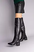 Жіночі зимові Ботфорти ShoesBand Чорні натуральні шкіряні на підборах всередині напіввовна 38 (24,5-25 см) (S85031-1е)