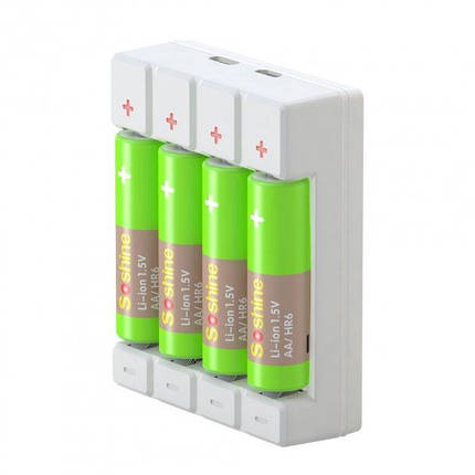 Зарядний пристрій Soshine Chocolate-1.5V Set+4 Li 2200 mAh AA/AAA Li-Ion, USB, LED, фото 1