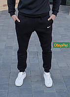 Спортивні теплі чоловічі штани зимові з манжетами трикотаж на флісі чорний, великі розміри (56-64)