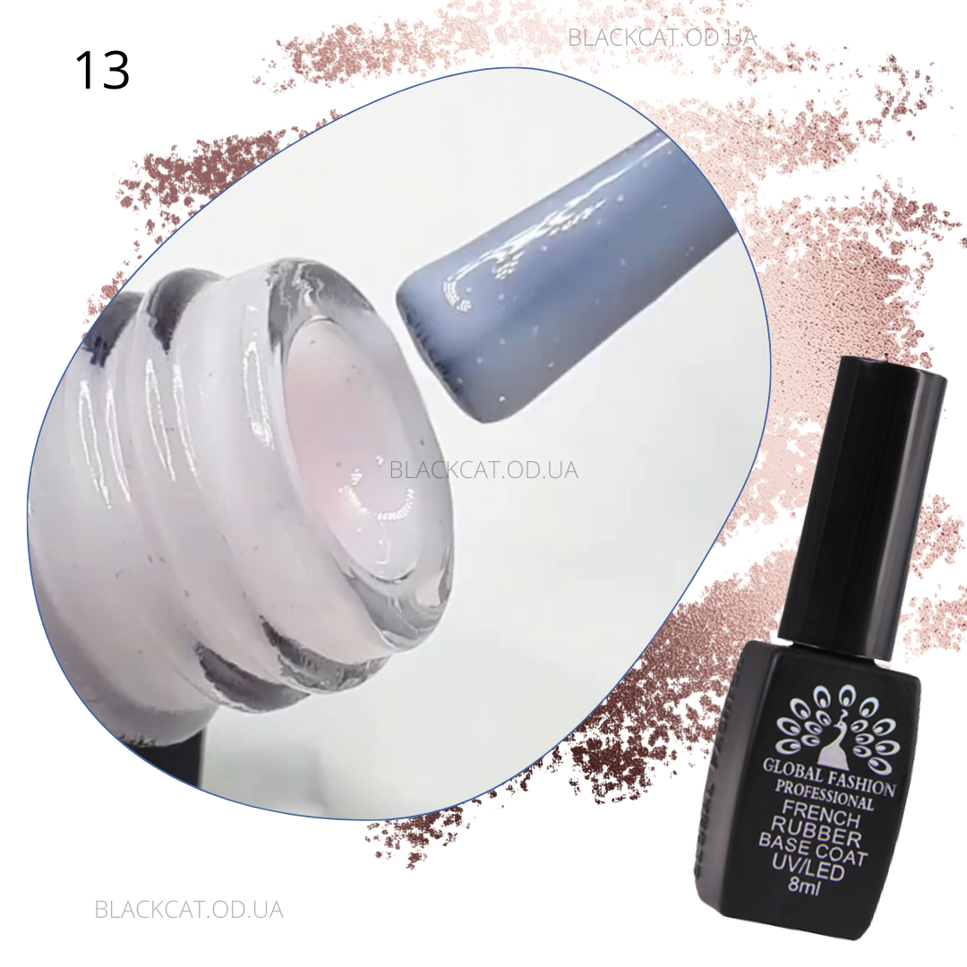 База з шиммером прозоро-рожева, що камуфлює, rubber cover base Global Fashion 8 ml GF13