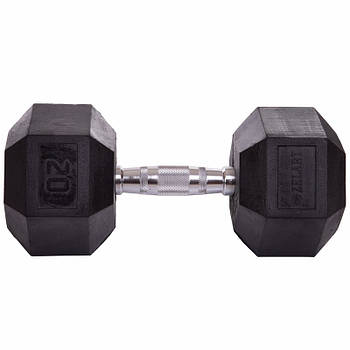 Гантель 20 кг суцільна шестигранна гексагональна ZELART (1 шт.) (сталь хромована, гума, вага 20 кг)