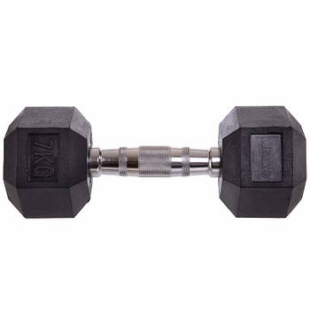 Гантель 7 кг суцільна шестигранна гексагональна ZELART (1 шт.) (сталь хромована, гума, вага 7 кг)