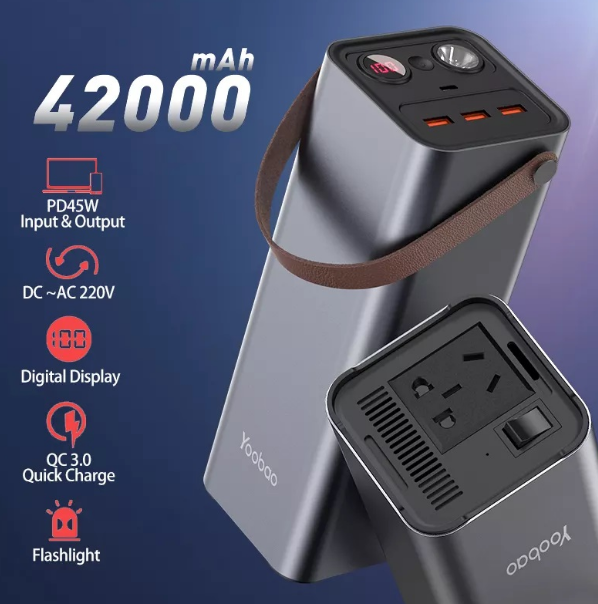 Портативное зарядное устройство power bank Yoobao EN 1 46200 mah PD 60 W черный фонарик с розеткой 220В-150W - фото 4 - id-p1691336022