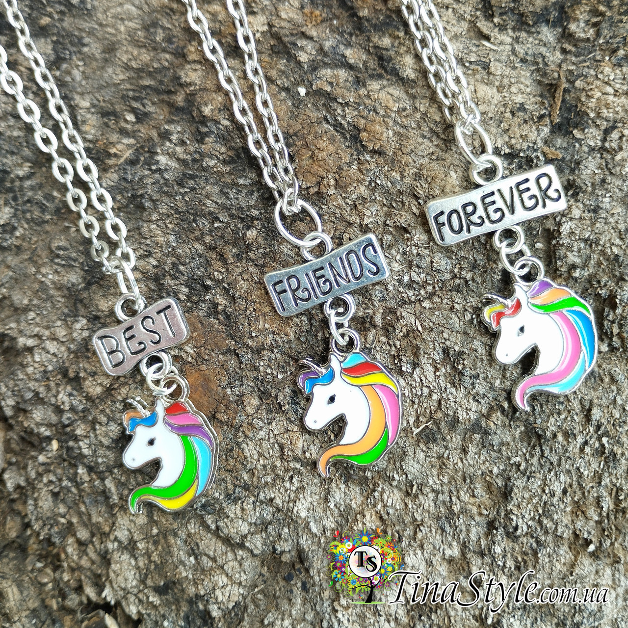 Парні кулони для трьох друзів BEST FRIENDS ,кулон дружби єдинороги, фото 1