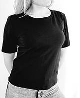 Хлопковая футболка S-M Rene Lezard 36 р. базовая однотонная классическая спортивная женская футболочка черная
