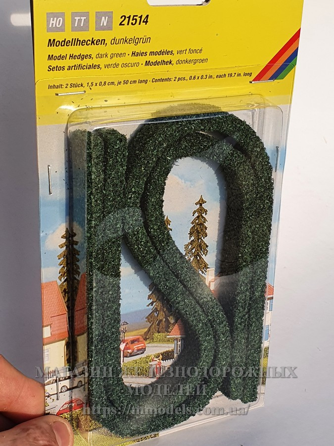 Набір темно-зелена огорожа довжиною 50 см, висотою 15 мм, масштабу H0, TT, N / Noch 21514, фото 1