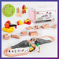 Детская железная дорога конструктор С 46259 на магнитах паровоз и 2 вагона 2 машинки 69 элементов