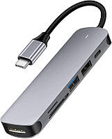 СТОК Концентратор USB C, многопортовый адаптер USB C 6 в 1