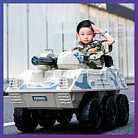 Детский электромобиль танк Bambi M 4862 с пультом радиоуправления для детей 3-8 лет белый камуфляж
