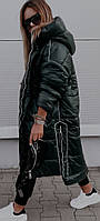 Жіноча тепла куртка-пальто на синтепоні з капюшоном (Норма і полубатал), фото 6